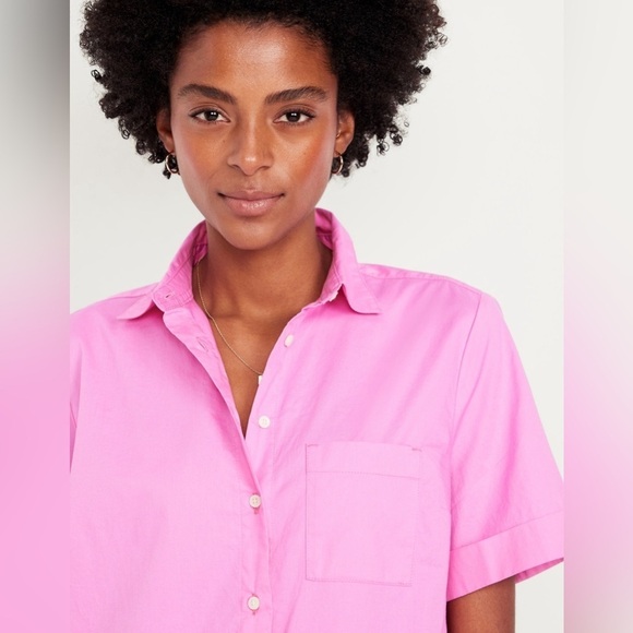 NWT! Old Navy Vivid Begonia Pink Cotton Button-Down Mini Shirt Dress - Multiple - Picture 5 of 10